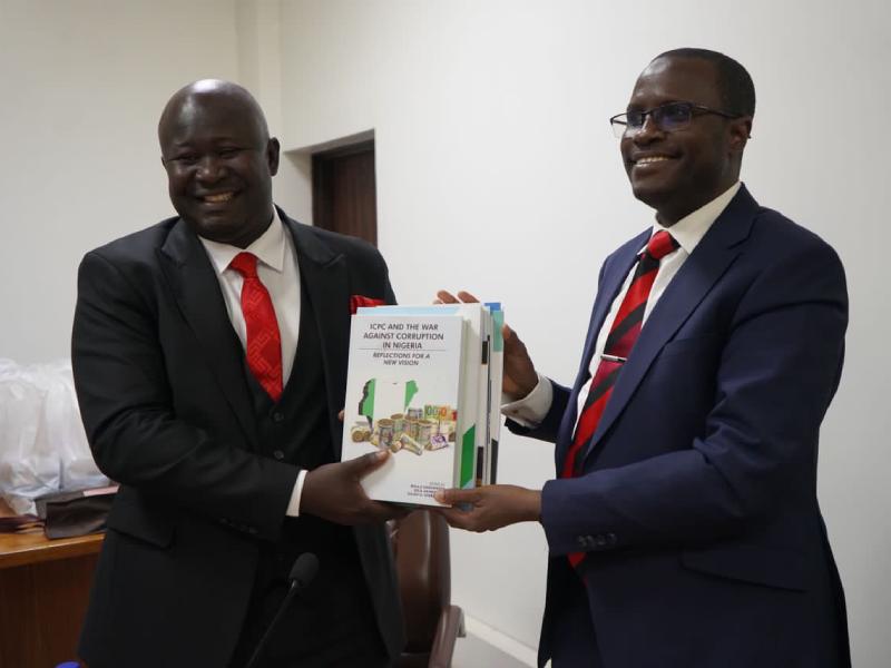 Chairman of ICPC, Dr. Musa Adamu Aliyu (right) and  Chairman of the body of State Attorney Generals, Dr. Ben Odoh during the parley.