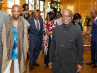 Governor Otti arriving the venue of a reception in his honour, accompanied by the Councilor of Bowie, Maryland, Roxy Ndebumadu.