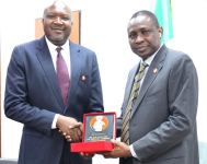 Registrar-General of the CAC, Hussani Ishaq Magaji, SAN (left) and EFCC Chairman, Barrister Ola Olukoyede (right) during the visit.