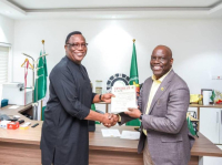 Engr. Felix Omatsola Ogbe, Executive Secretary of the Nigerian Content Development and Monitoring Board, NCDMB (left) and Engr. Gbenga Komolafe, Chief Executive of the Nigerian Upstream Petroleum Regulatory Commission, NUPRC (right) on Tuesday.