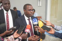 ICPC Chairman, Dr Musa Adamu Aliyu, SAN (right) and Comrade Auwal Musa Rafsanjani, Executive Director, CISLAC (left) during a visit to ICPC Headquarter in Abuja by CISLAC.