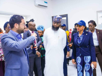 CEO of NASENI Troment Limited, Dr. Selim Hani;  Executive Vice Chairman/CEO, National Agency for Science and Engineering Infrastructure (NASENI), Mr. Khalil Suleiman Halilu; Minister of Industry, Trade and Investment, Dr. Jumoke Oduwole during the minister’s tour of NASENI facilities on Monday, August 11, 2025.