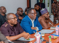 Director Finance and Personnel Management, Nigerian Content Development and Monitoring Board (NCDMB), Dr. Obinna Ofili; Executive Secretary, NCDMB),  Engr. Felix Omatsola Ogbe and Director Monitoring and Evaluation, Mr. Abdulmalik Halilu  at the first interactive session between the Senate Committee on Local Content and the leadership of the NCDMB.