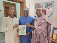 (L-R) Ahmed Khamisu Mailantarki, Gombe State NNPP Governorship candidate together with his running mate, Mr Hammer Tanimu Abubakar (far right) welcoming Bashir Barau into the NNPP.