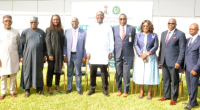 L-R: Chairman of the Petroleum Technology Association of Nigeria (PETAN), Mr. Nicholas Odinuwe; Chairman of the Council for the Regulation of Engineering (COREN), Prof. Sadiq Abubakar; Executive Vice President, Gas, Power, and New Energy, Nigerian National Petroleum Company Ltd, Mrs. Oritsemyiwa Eyesan; the Chief Executive Officer of the Nigerian Upstream Regulatory Commission (NUPRC), Engr. Gbenga Komolafe; Minister of State for Petroleum Resources (Oil), Senator Heineken Lokpobiri; Executive Secretary of NCDMB, Engr. Felix Omatsola Ogbe; Representative of the Ministry of Petroleum Resources, Mrs. Bekearedebo Augusta Warrens; Commissioner for Insurance and Chief Executive Officer of the National Insurance Commission (NAICOM), Mr. Olorundare Sunday Thomas and representative of the Nigerian Content Consultative Forum (NCCF), Dr. Raphael Samuel, at the inauguration of the 4th Governing Council of the Nigerian Content Development and Monitoring Board (NCDMB).