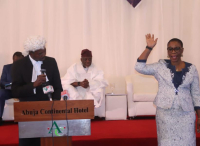 Re-elected GOCOP President, Maureen Chigbo, taking oath for the second term.