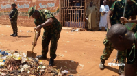 *  The Garrison Commander, 8 Div, Sokoto, Brig General Ralph Nnebeife, clearing debris along Danbua area Sokoto metropolis during the sanitation activities to mark the 2022 Armed Forced Remembrance Day.  Photo: By Ankeli Emmanuel.