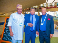Nigeria's Senate President, Godswill Akpabio (right), Senator Jimoh Ibrahim (left) and the Secretary General of the IPU, in Geneva, Switzerland.
