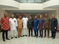 Governor Otti and the former Speakers in a group photograph when they visited.
